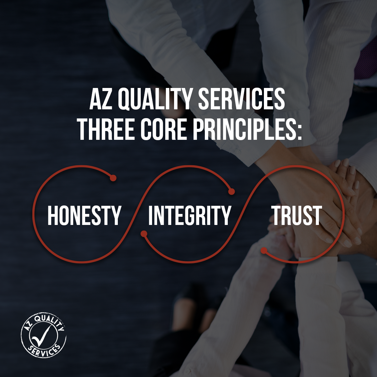 graphic showing AZ Quality Services Three Core Principles: Honesty, Integrity, Trust
