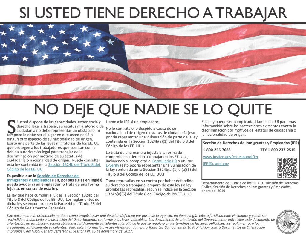 Spanish immigrant employee rights e-poster